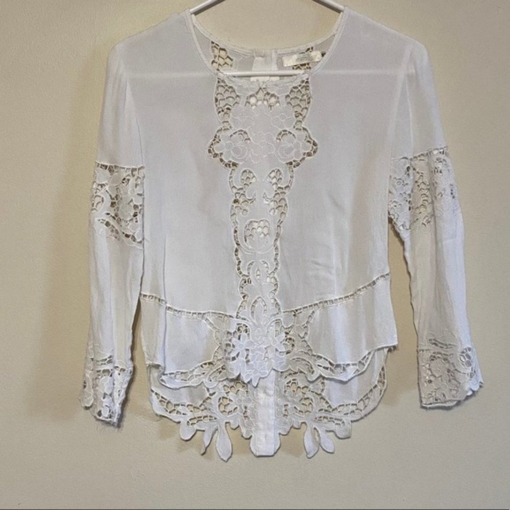 Millau long sleeve eyelet lace floral white XS